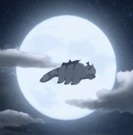 Appa flying in front of the moon